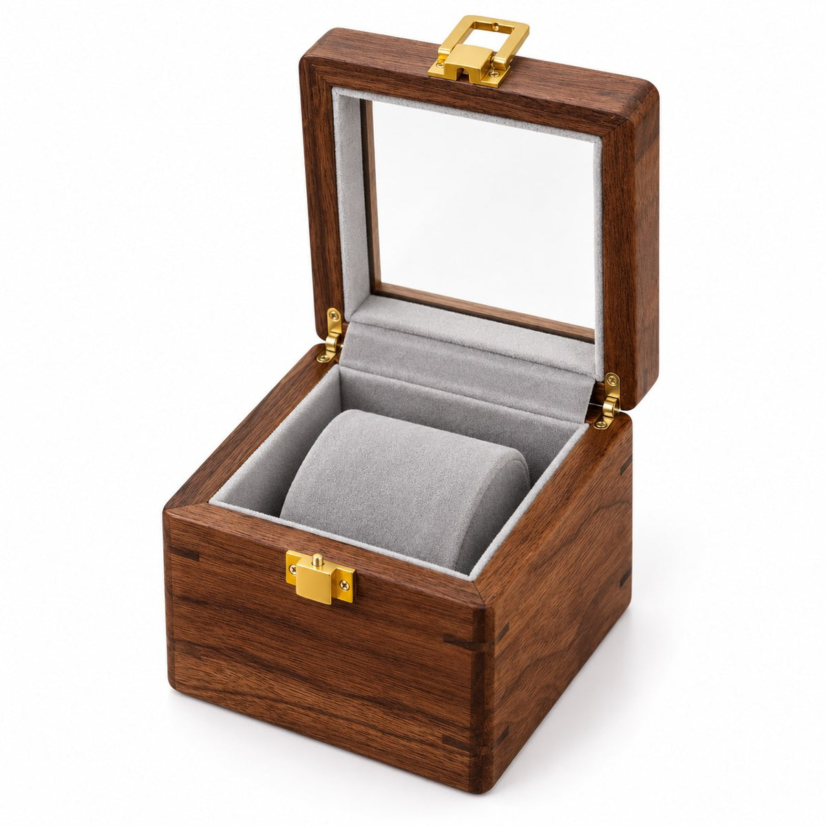 Alnair Glass-Top Watch Box in 1 Slot, open with empty compartments, studio view on white #Style_1 Slot