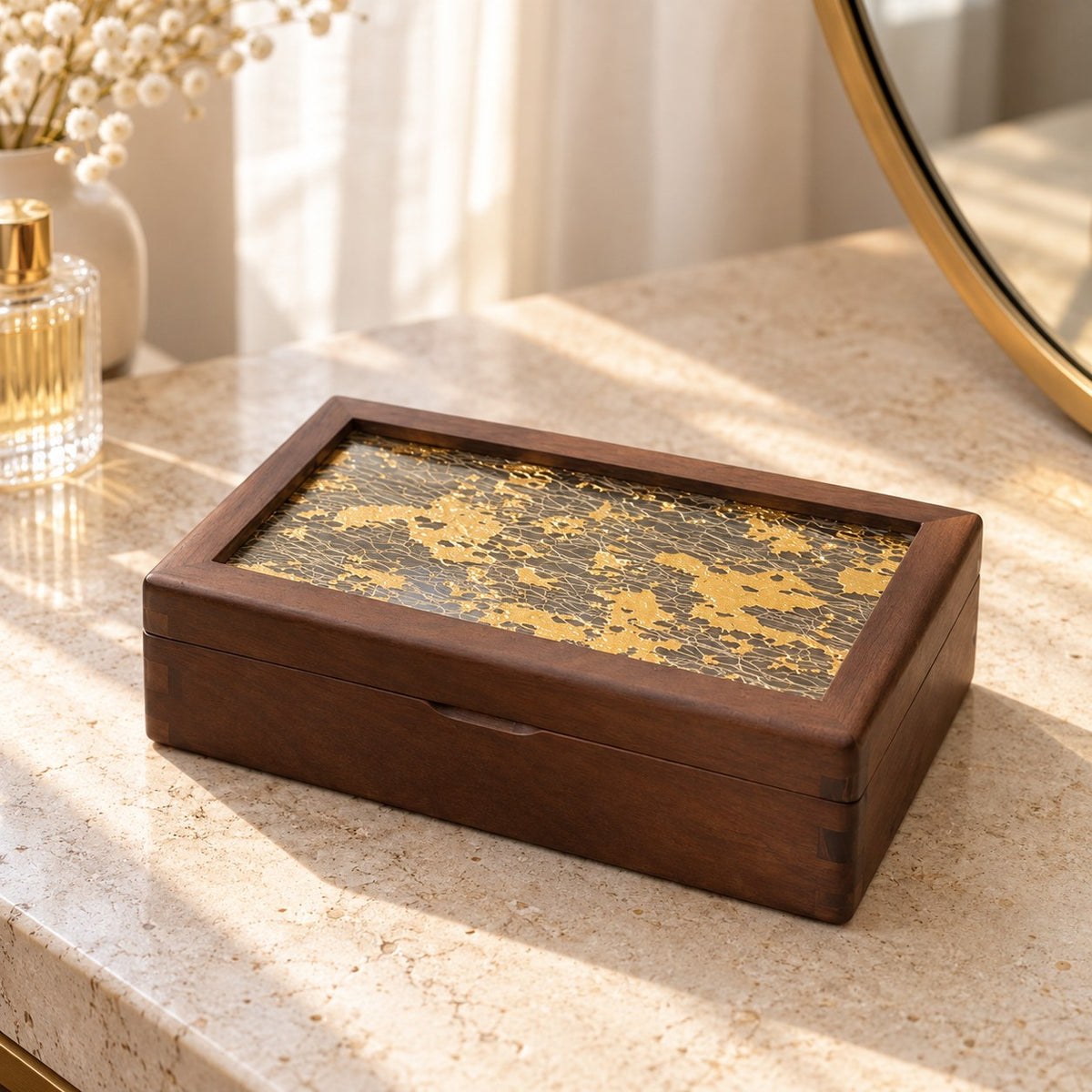 Aurata Gilded Jewellery Box, on a dressing table