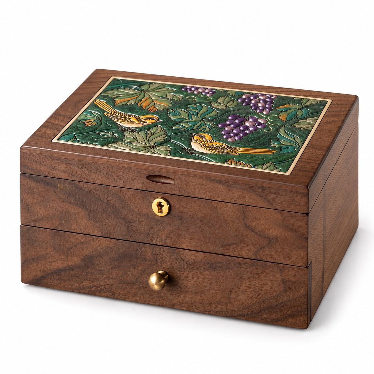 Clavis Lockable Jewellery Box in Black Walnut, closed, studio view on white #Wood_Black Walnut