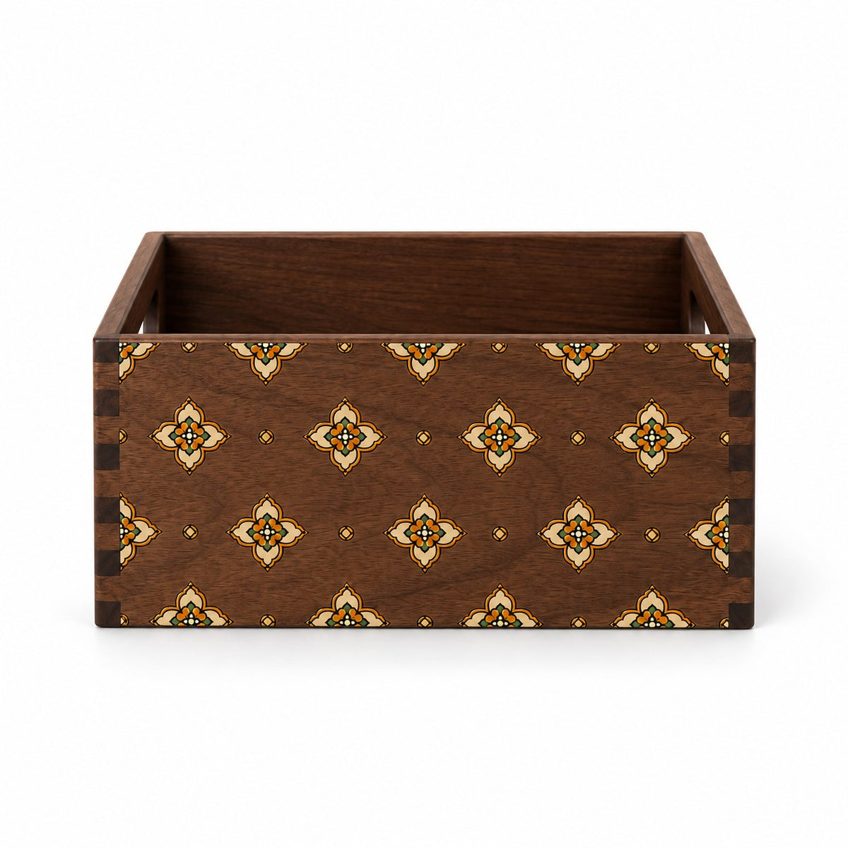 Cosmeta Wooden Vanity Organiser in Black Walnut / Small, closed, studio view on white #Wood_Black Walnut|Size_Small