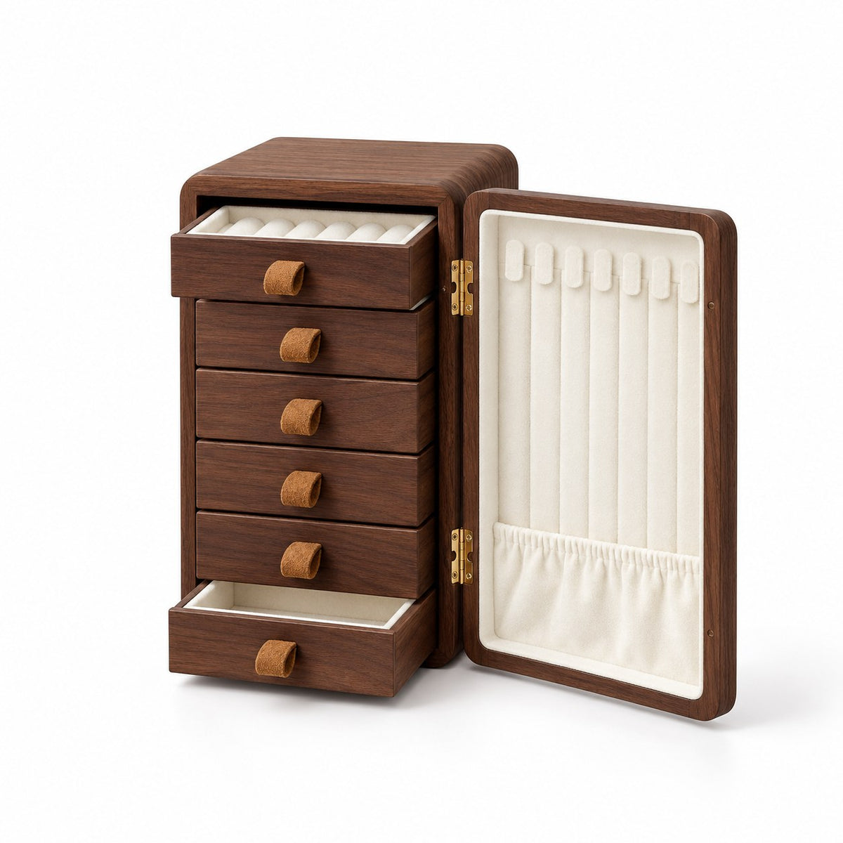 Felina Cat Jewellery Cabinet, open with empty compartments, studio view on white