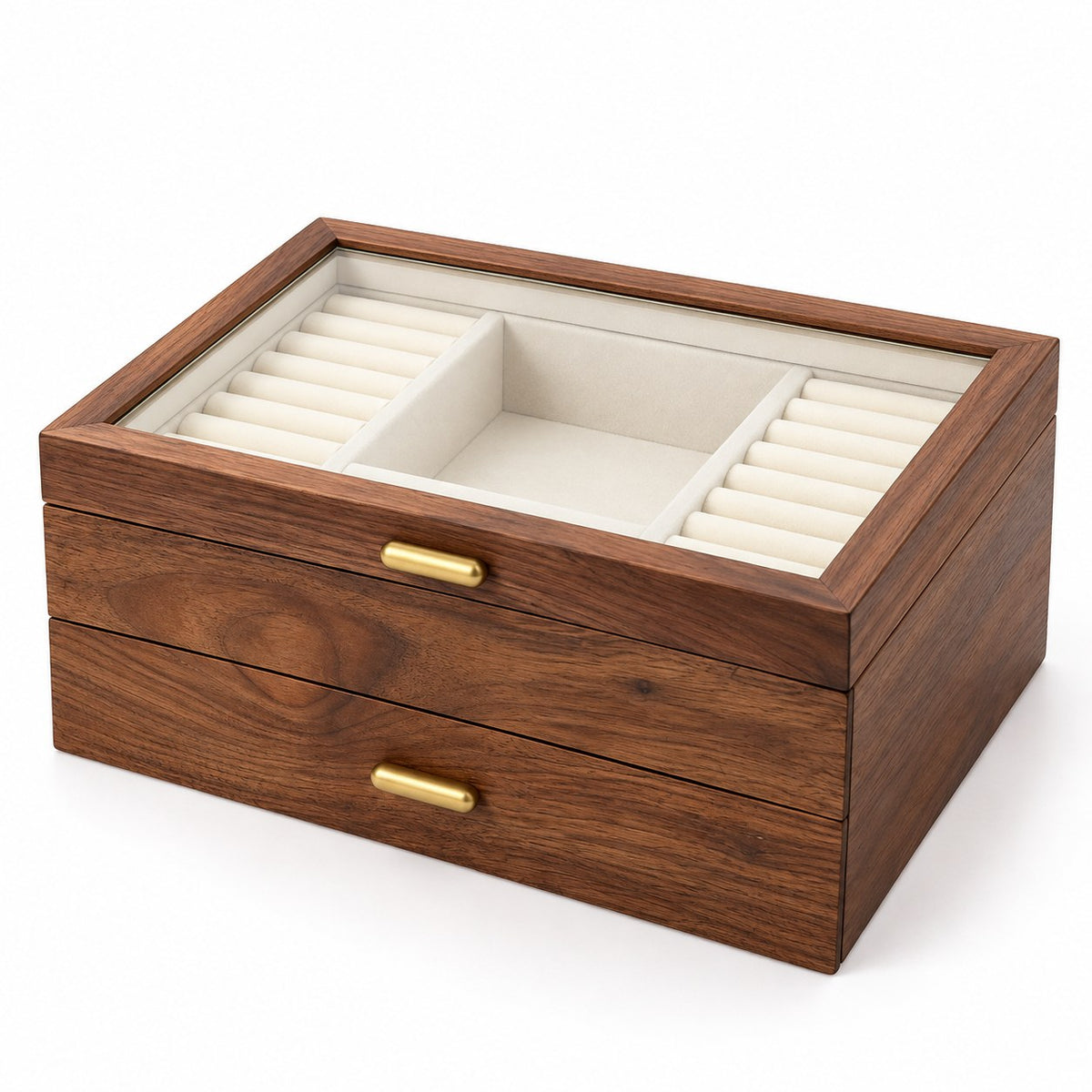 Gemina Two-Layer Jewellery Box in Glass Lid Style / Two Layers / Large, closed, studio view on white #Style_Glass Lid Style|Layer_Two Layers|Size_Large