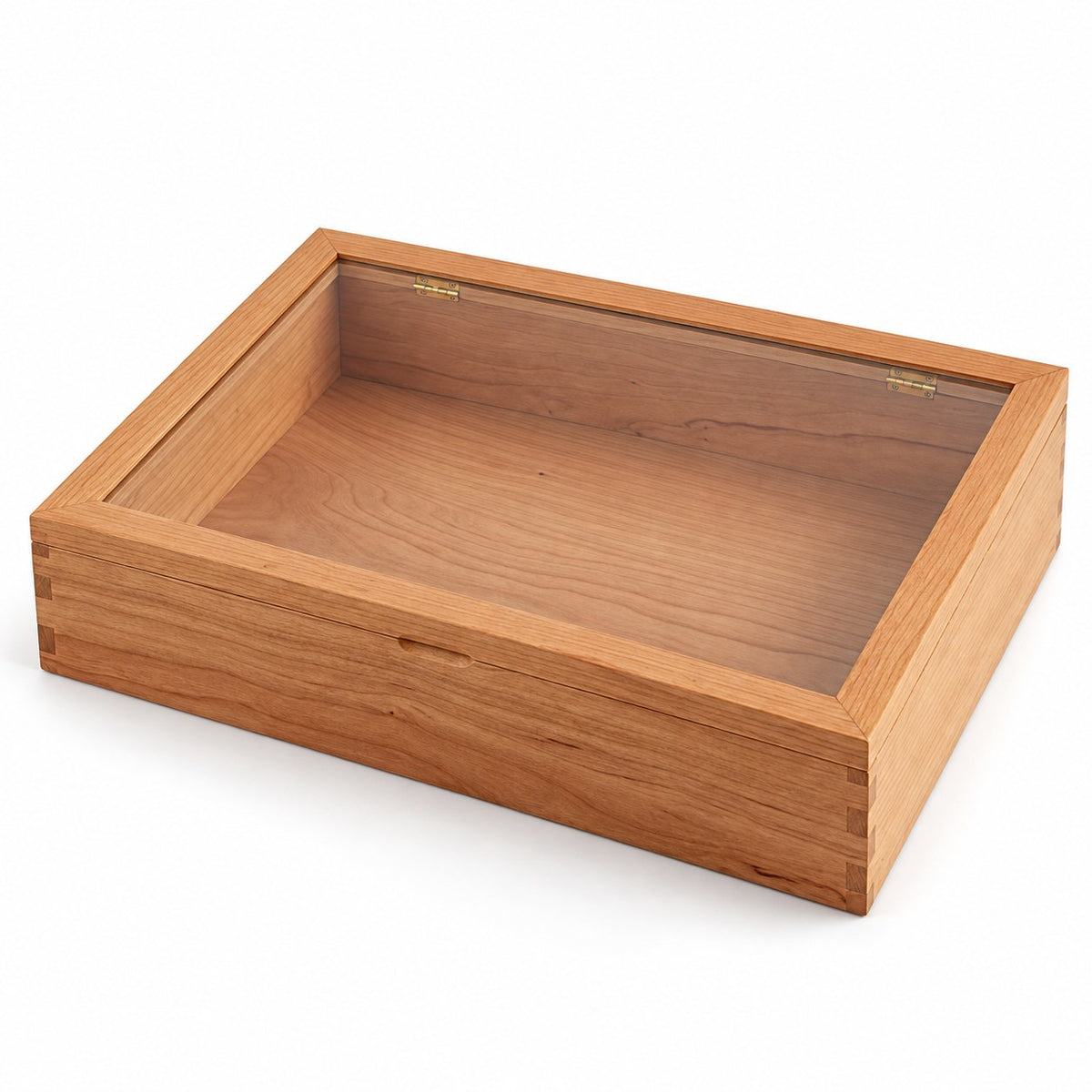 Hyalina Glass Jewellery Box in Cherry / Extra Large, closed, studio view on white #Wood_Cherry|Size_Extra Large