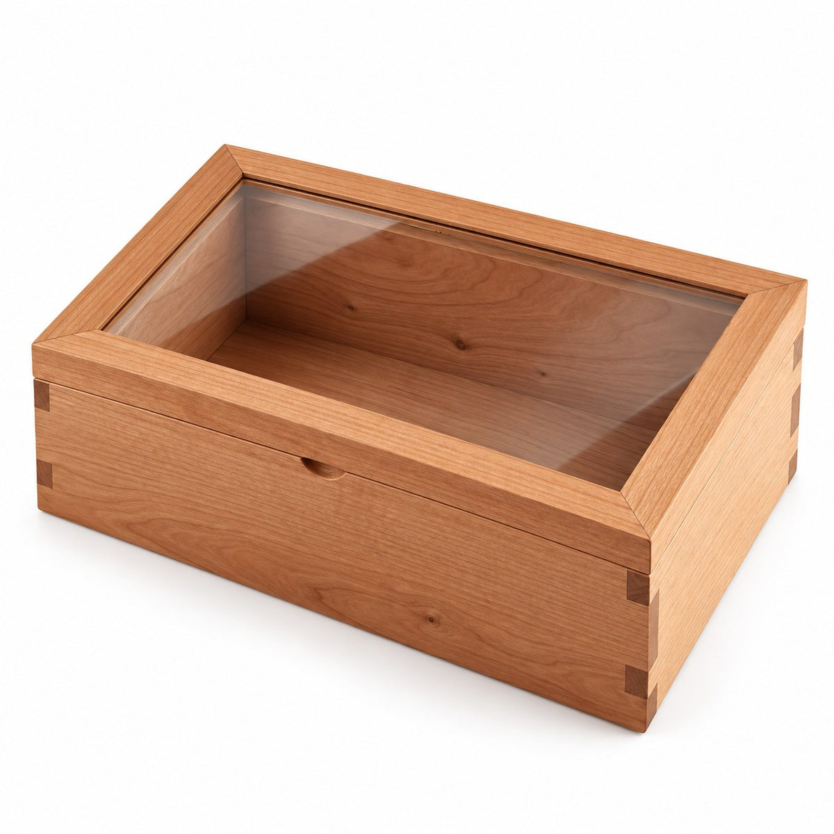 Hyalina Glass Jewellery Box in Cherry / Small, closed, studio view on white #Wood_Cherry|Size_Small