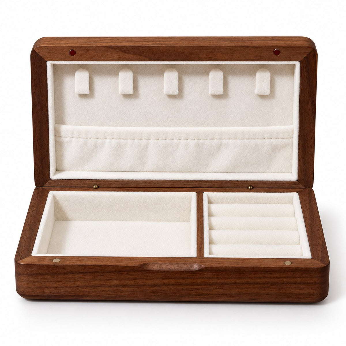 Iridia Mother-of-Pearl Jewellery Box in Bloom, open with empty compartments, studio view on white #Style_Bloom