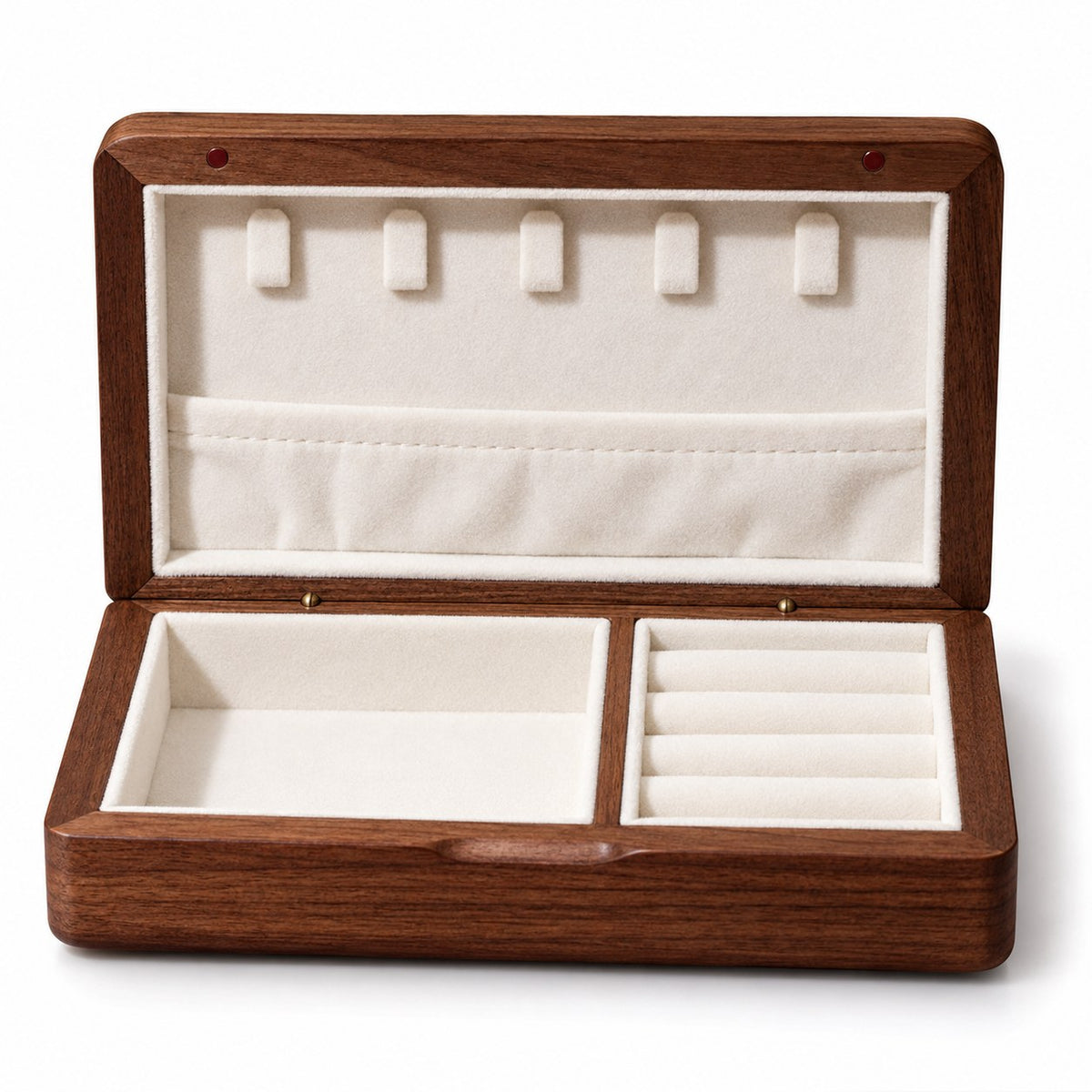 Iridia Mother-of-Pearl Jewellery Box in Galaxy, open with empty compartments, studio view on white #Style_Galaxy
