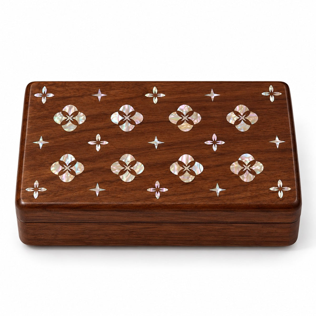 Iridia Mother-of-Pearl Jewellery Box in Ruyi, closed, studio view on white #Style_Ruyi