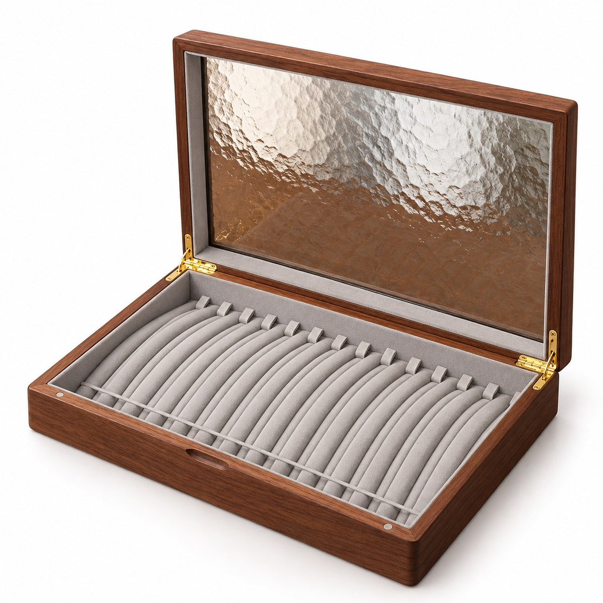 Marea Glass Jewellery Box in Necklace, open with empty compartments, studio view on white #Style_Necklace