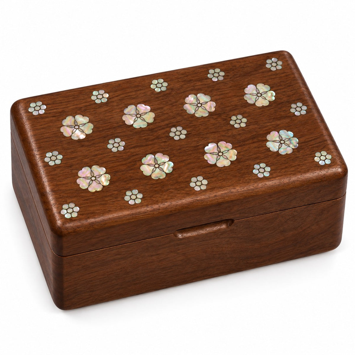 Nacrea Mother-of-Pearl Jewellery Box in Double Layer, closed, studio view on white #Style_Double Layer