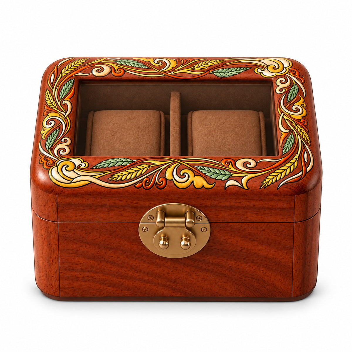 Pictura Hand-Painted Watch Box in 2-Slot, closed, studio view on white #Style_2-Slot