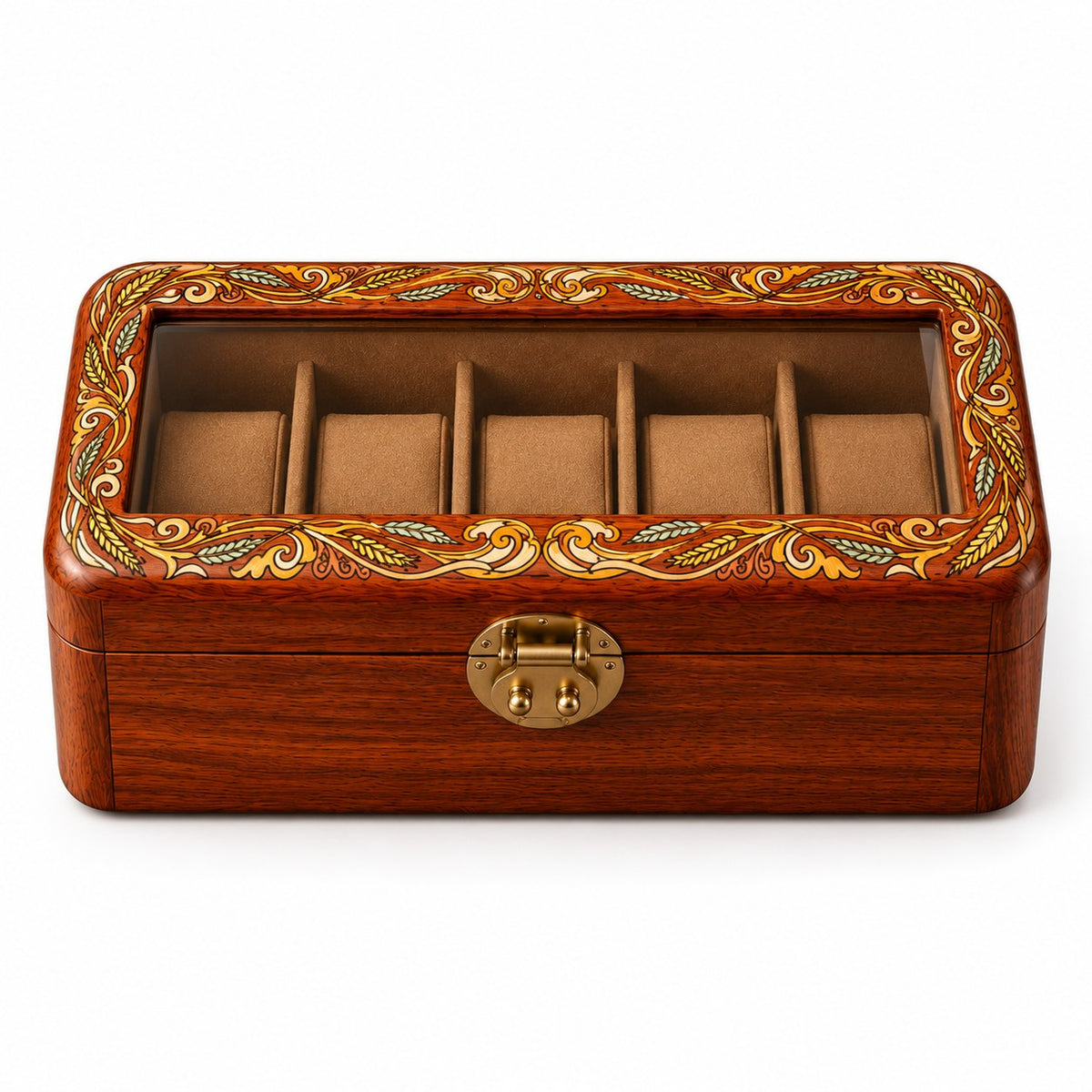 Pictura Hand-Painted Watch Box in 5-Slot, closed, studio view on white #Style_5-Slot