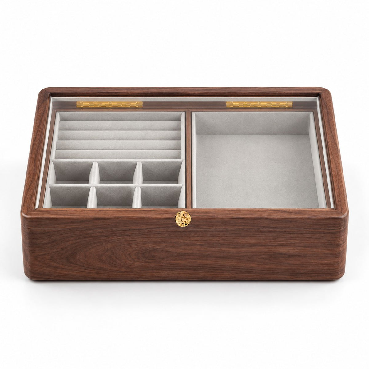 Spica Glass-Top Jewellery Box in Large / Grey, closed, studio view on white #Size_Large