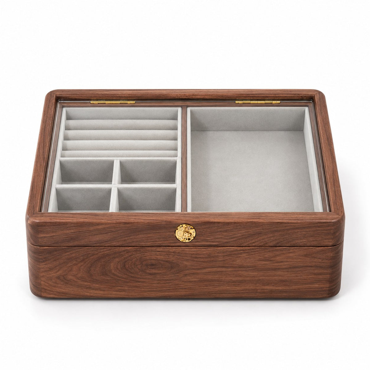 Spica Glass-Top Jewellery Box in Small / Grey, closed, studio view on white #Size_Small