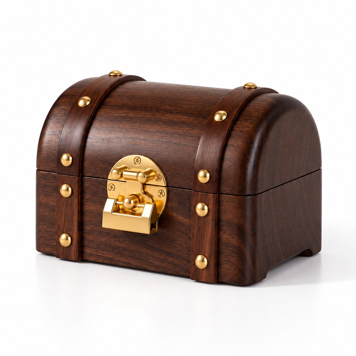 Thesaura Walnut Treasure Chest, closed, studio view on white #Fitted For_Jewellery Box
