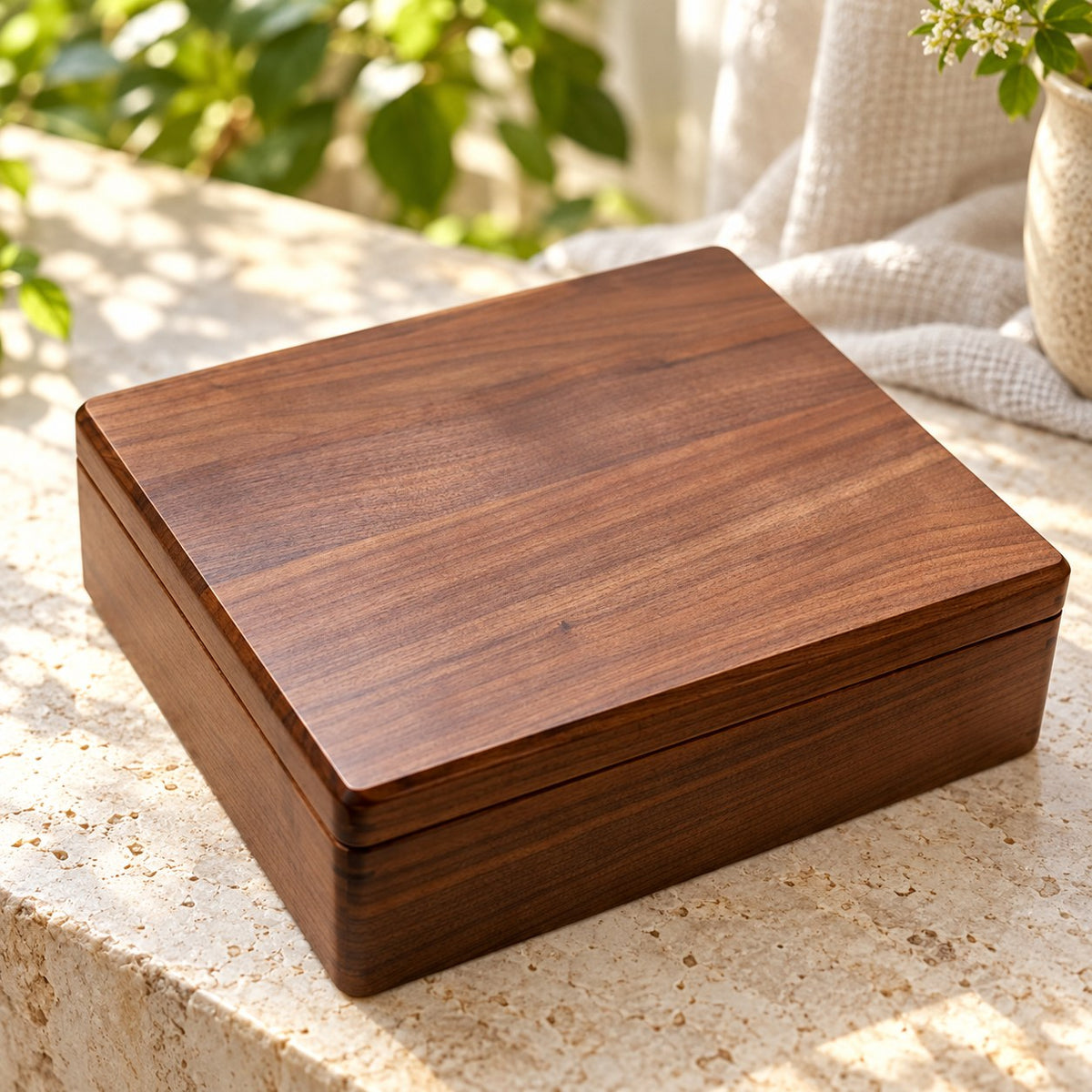 Viridia Two-Tier Jewellery Box in Large, on a sideboard in natural light #Size_Large