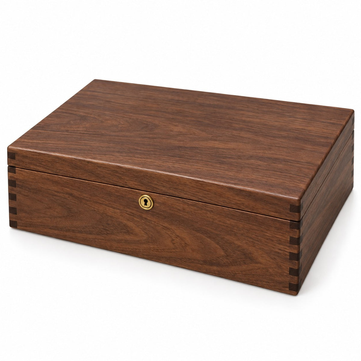 Armilla Glass Bangle Box in Walnut / Solid Wood Lid / 18 Slots, closed, studio view on white #Wood_Walnut|Style_Solid Wood Lid|Size_18 Slots