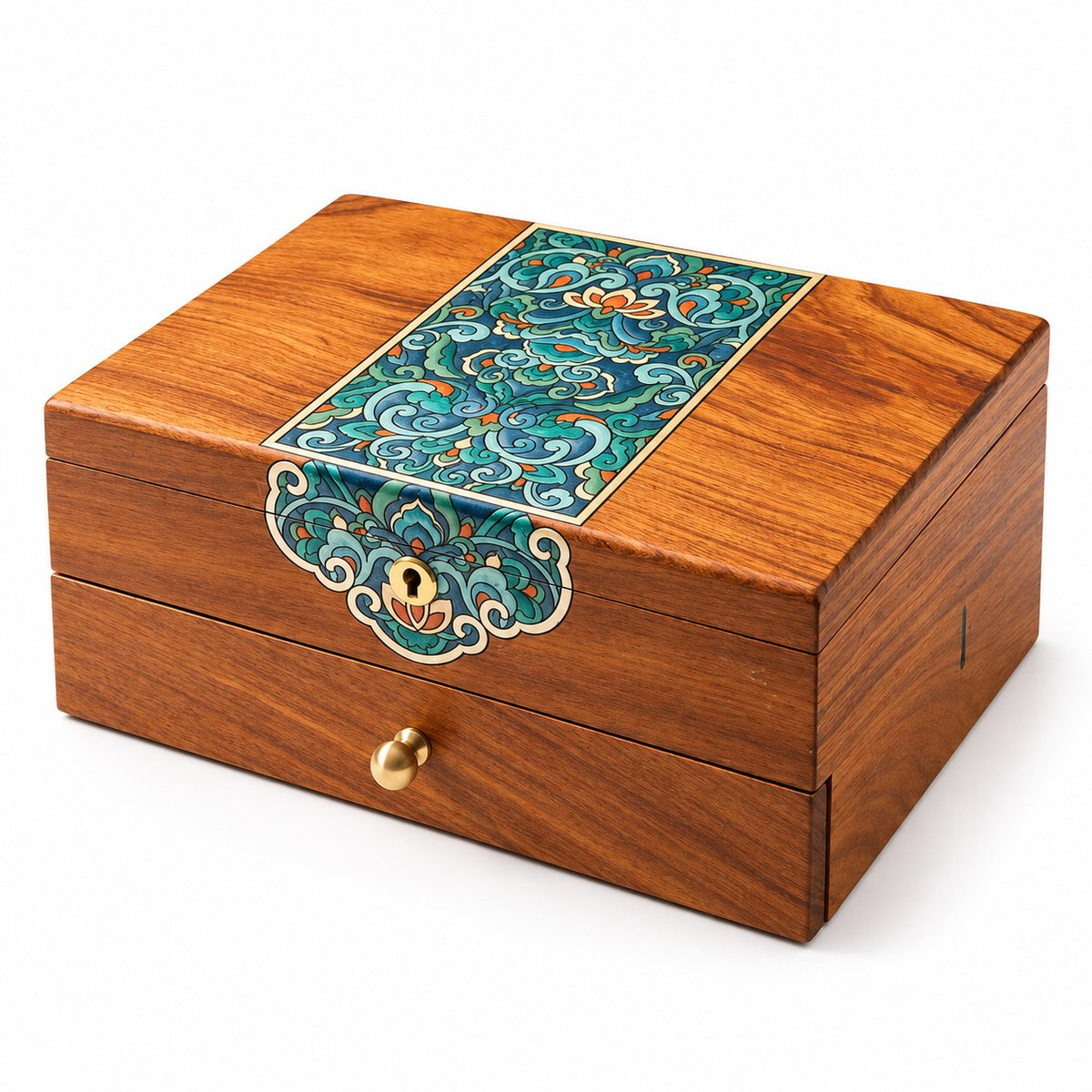 Caela Wooden Jewellery Box in Burma Rosewood, closed, studio view on white #Wood_Burma Rosewood