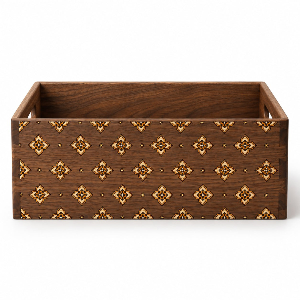Cosmeta Wooden Vanity Organiser in Black Walnut / Large, closed, studio view on white #Wood_Black Walnut|Size_Large