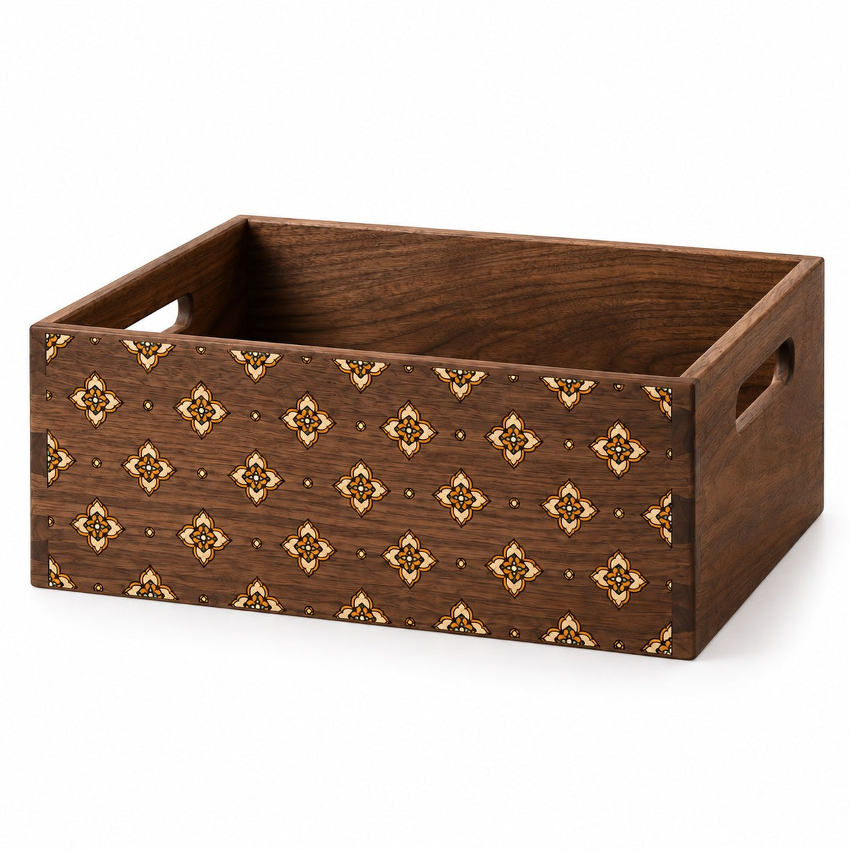 Cosmeta Wooden Vanity Organiser in Black Walnut / Large, open with empty compartments, studio view on white #Wood_Black Walnut|Size_Large