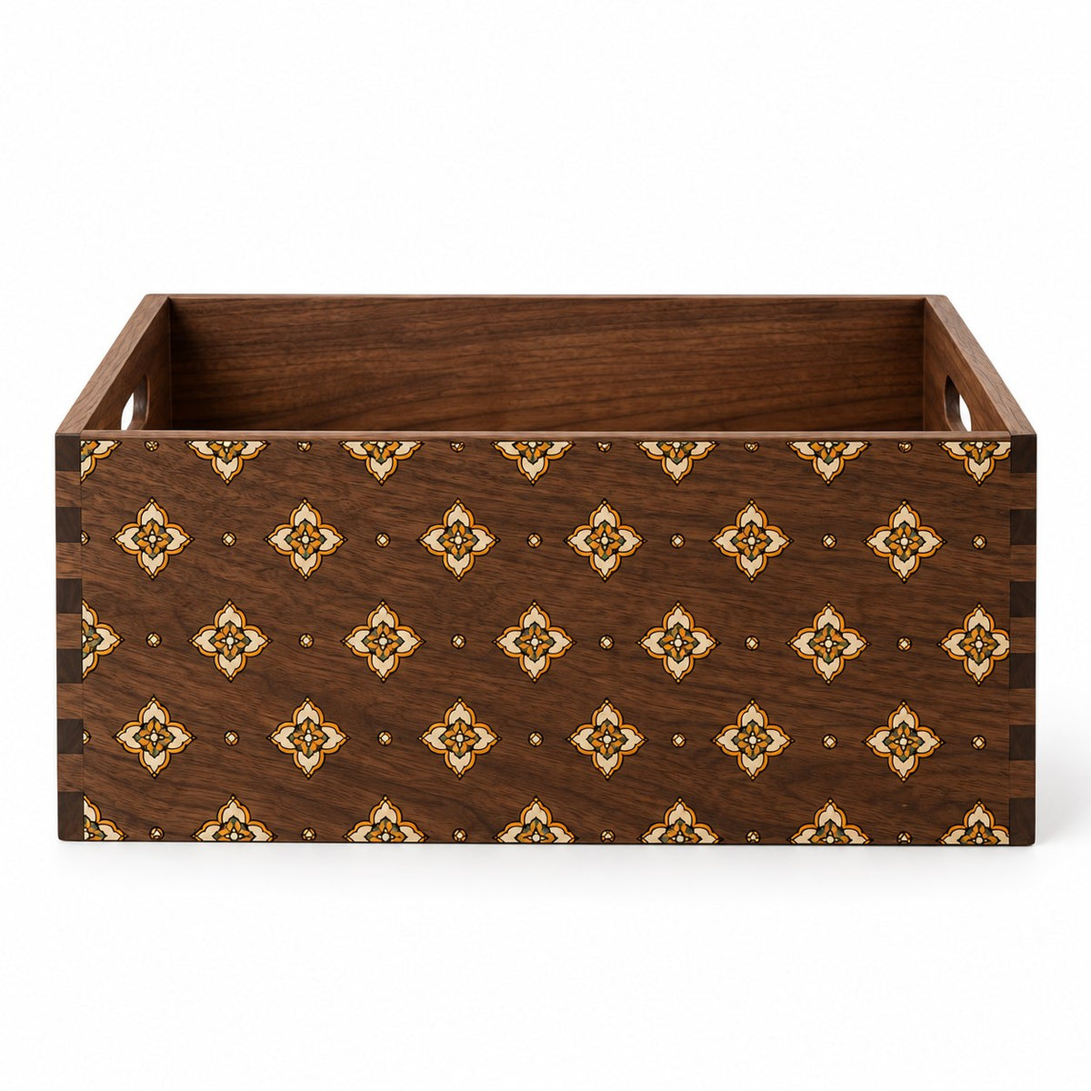 Cosmeta Wooden Vanity Organiser in Black Walnut / Medium, closed, studio view on white #Wood_Black Walnut|Size_Medium