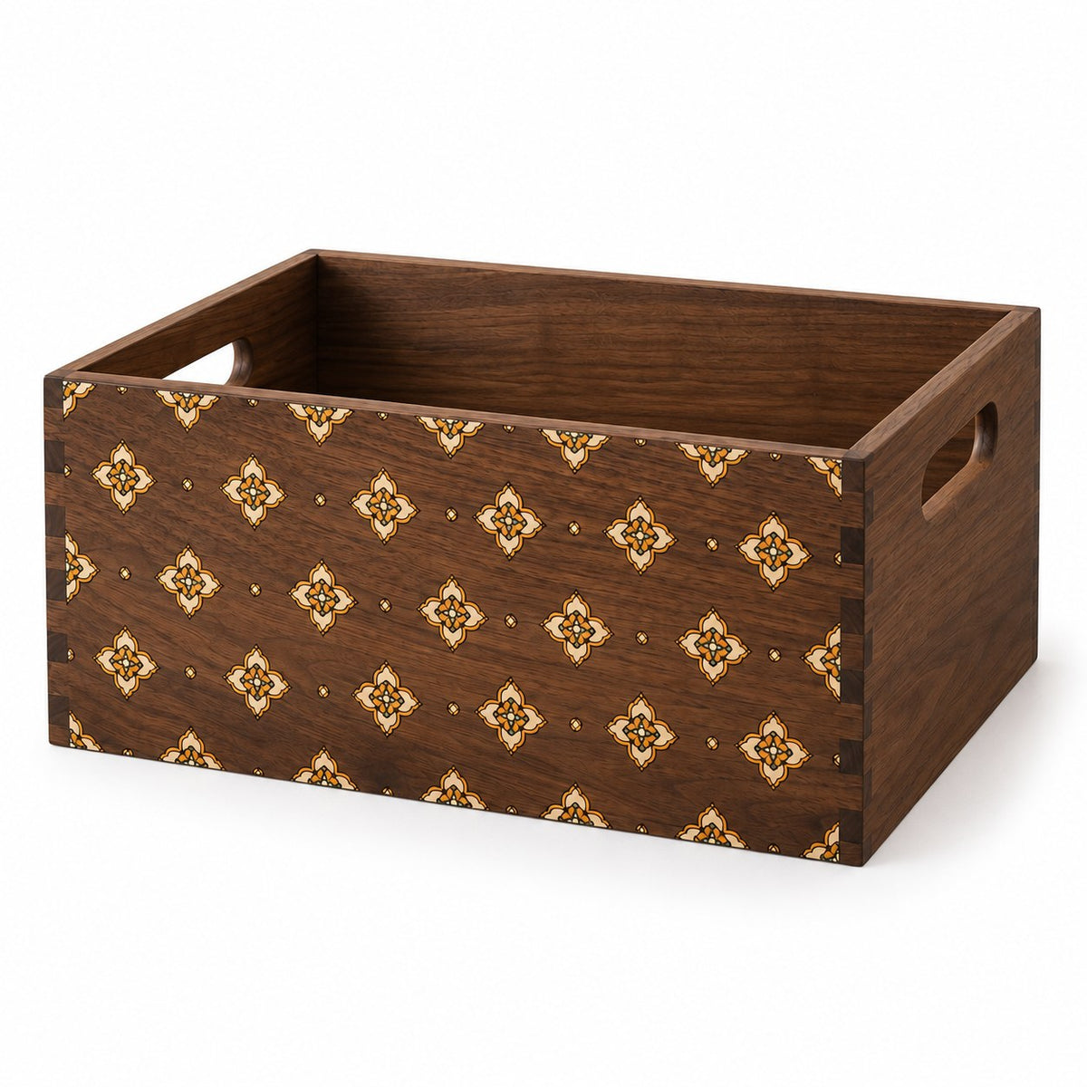Cosmeta Wooden Vanity Organiser in Black Walnut / Medium, open with empty compartments, studio view on white #Wood_Black Walnut|Size_Medium
