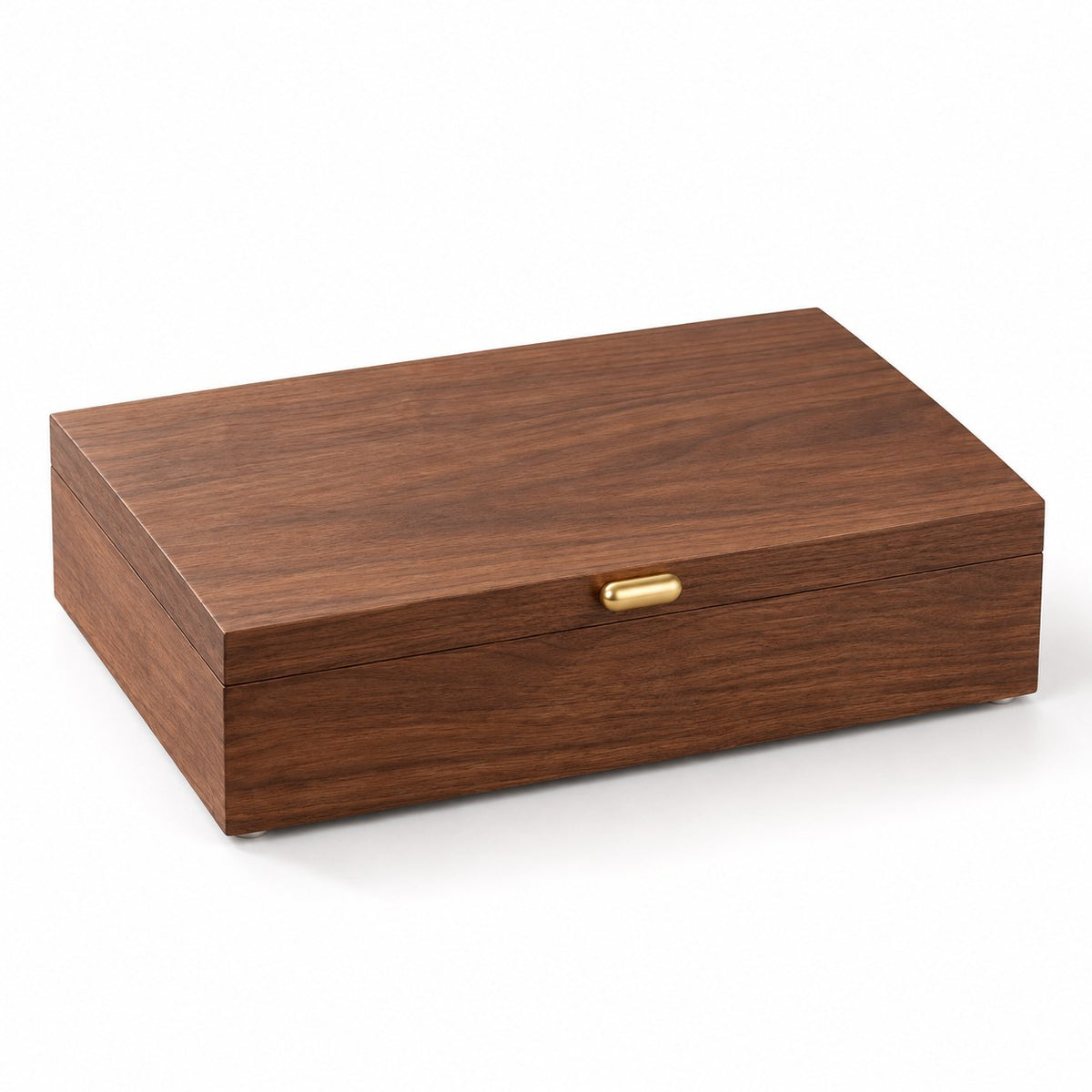Gemina Two-Layer Jewellery Box in Wooden Lid Style / Single Layer / Large, closed, studio view on white #Style_Wooden Lid Style|Layer_Single Layer|Size_Large