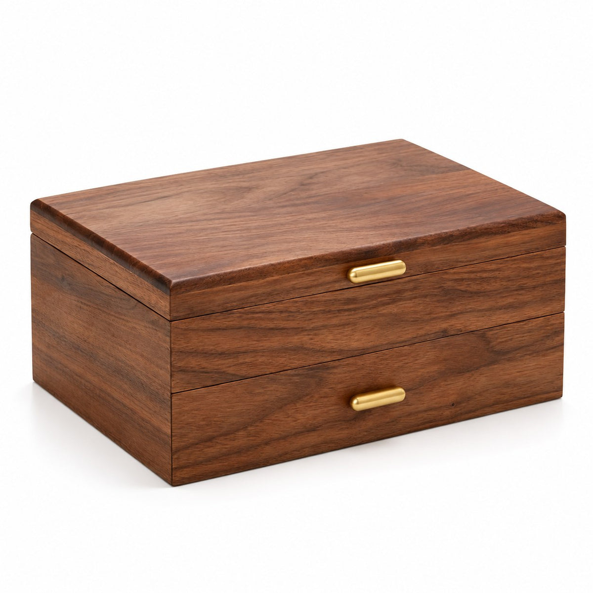 Gemina Two-Layer Jewellery Box in Wooden Lid Style / Two Layers / Large, closed, studio view on white #Style_Wooden Lid Style|Layer_Two Layers|Size_Large