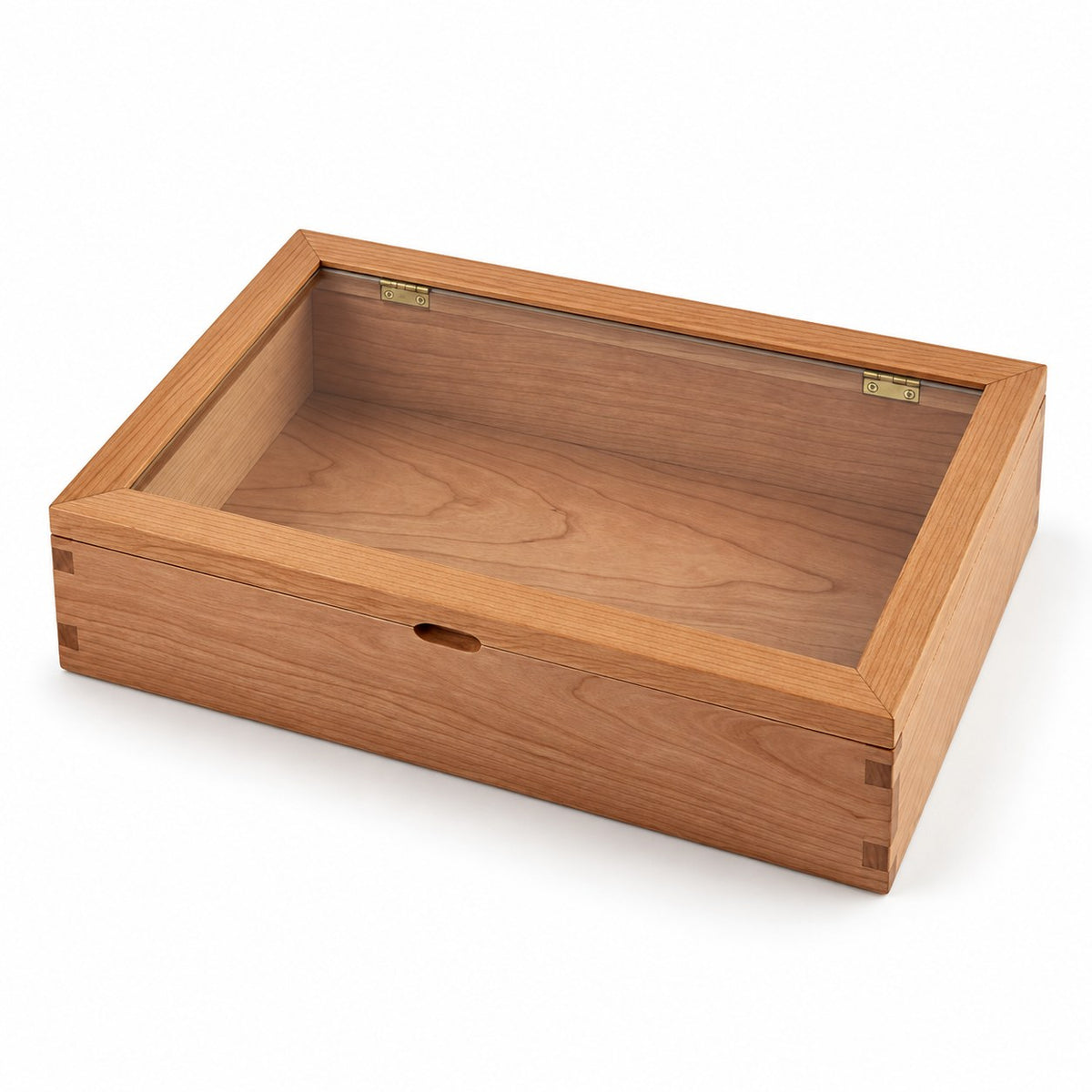 Hyalina Glass Jewellery Box in Cherry / Large, closed, studio view on white #Wood_Cherry|Size_Large