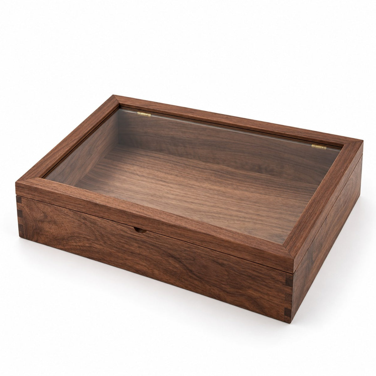 Hyalina Glass Jewellery Box in Walnut / Extra Large, closed, studio view on white #Wood_Walnut|Size_Extra Large