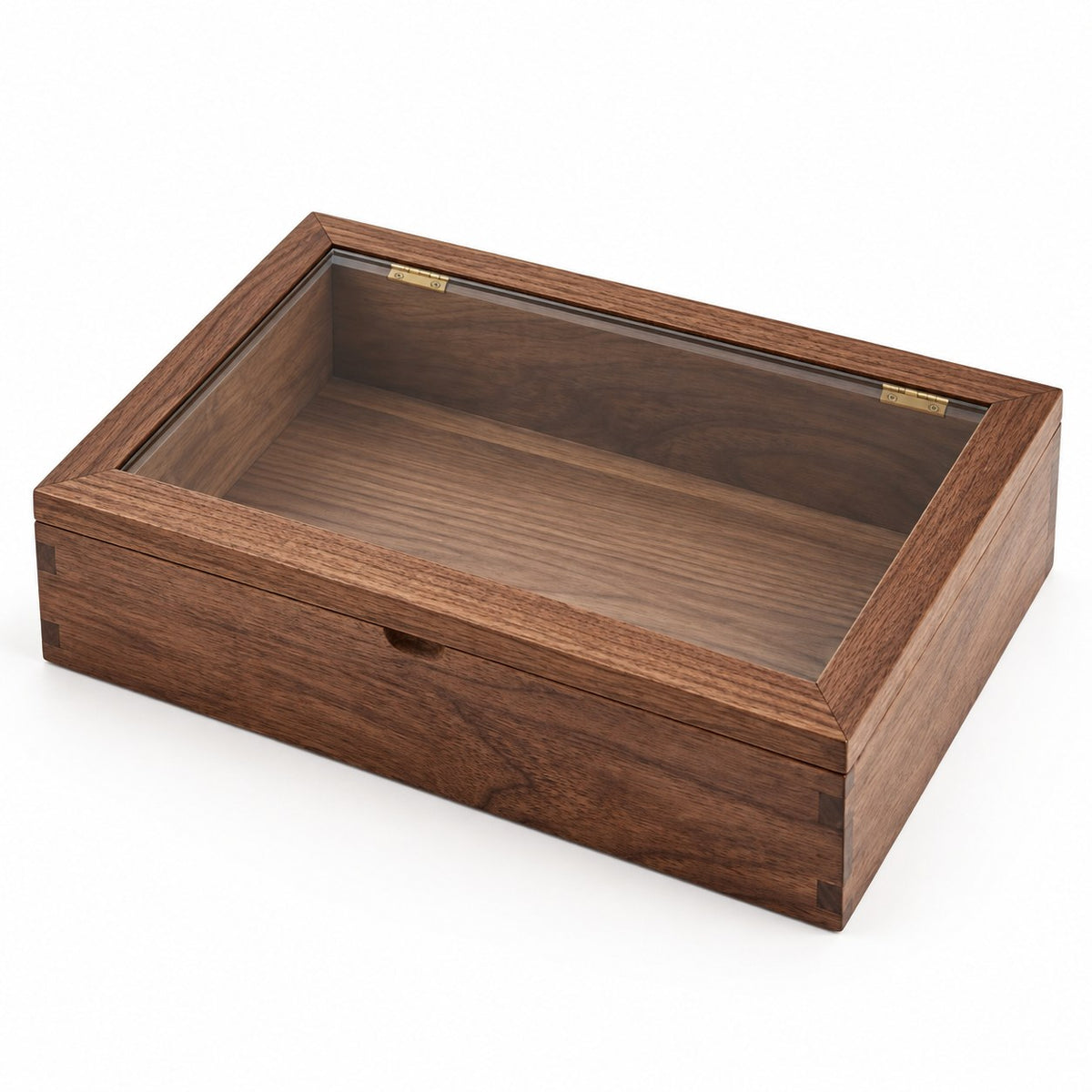 Hyalina Glass Jewellery Box in Walnut / Large, closed, studio view on white #Wood_Walnut|Size_Large