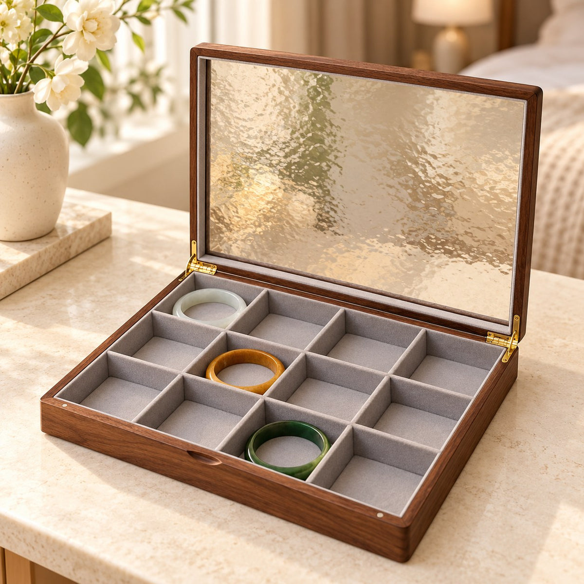 Marea Glass Jewellery Box in Bracelet, on a dressing table #Style_Bracelet