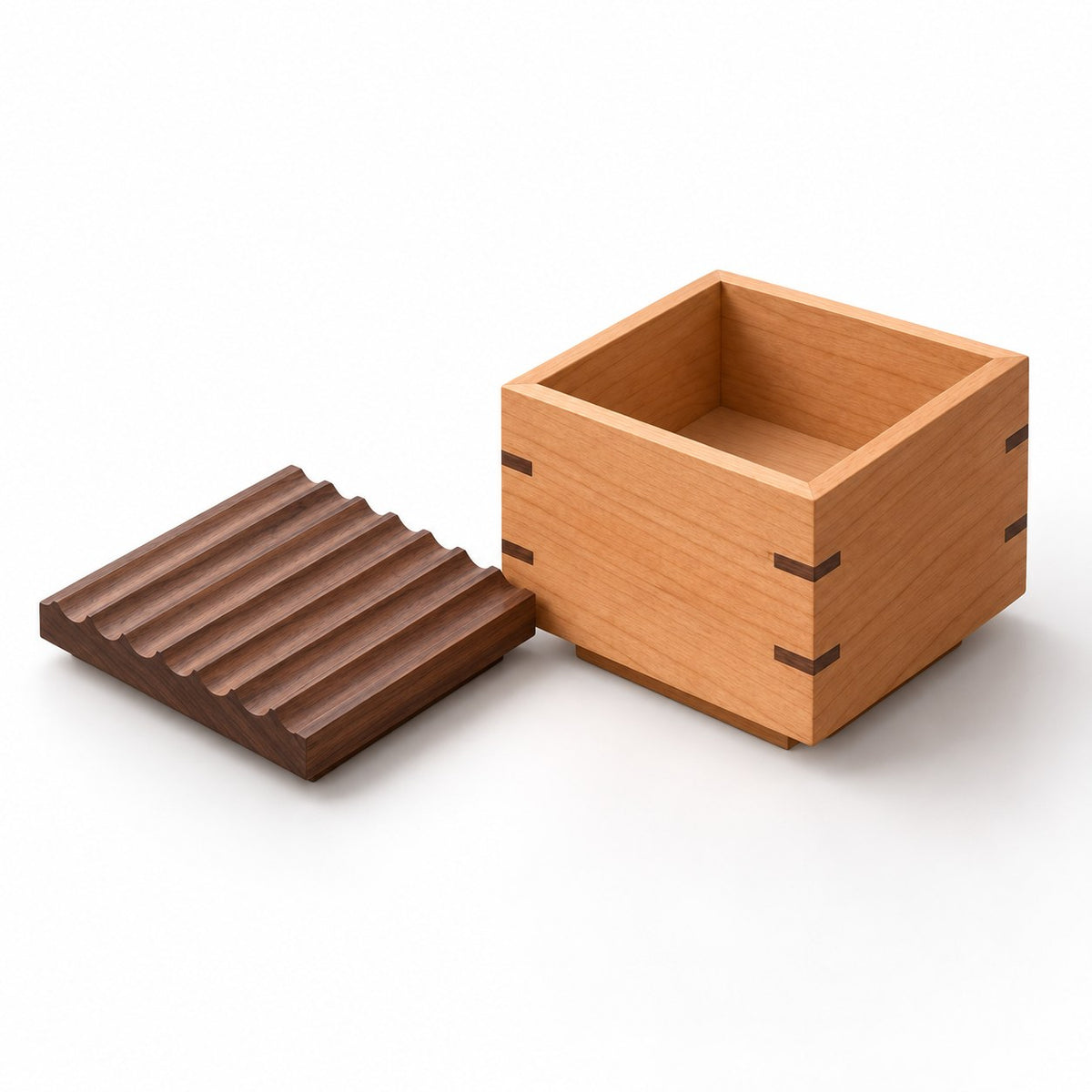 Memora Ripple-Lid Keepsake Box in Square, open with empty compartments, studio view on white #Size_Square