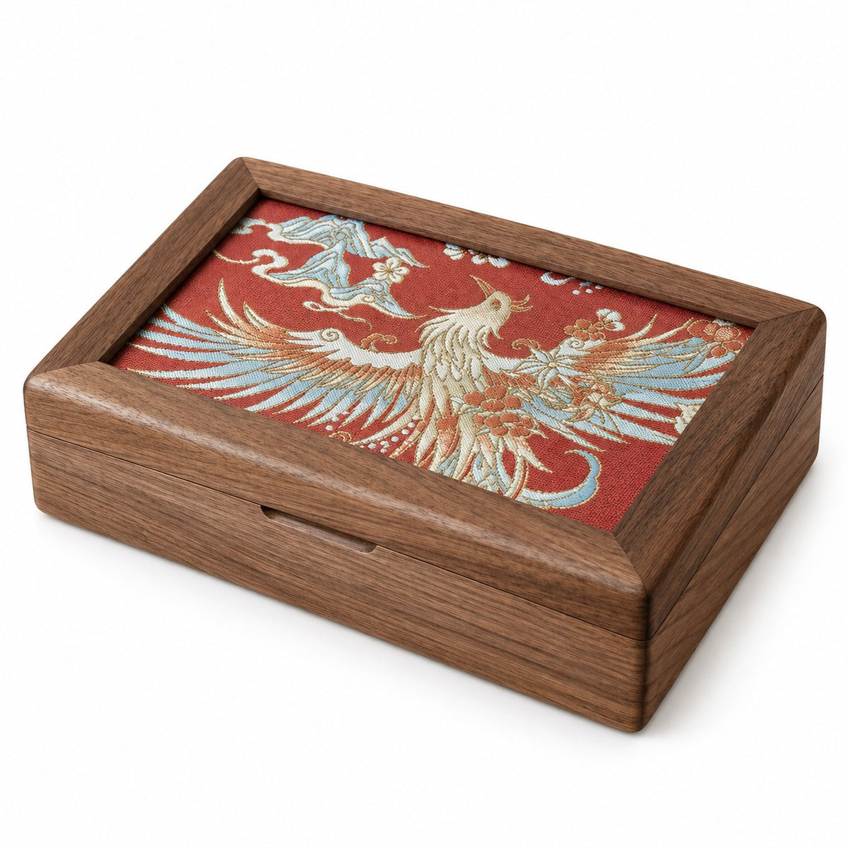 Ornata Embroidered Jewellery Box in Phoenix, closed, studio view on white #Style_Phoenix