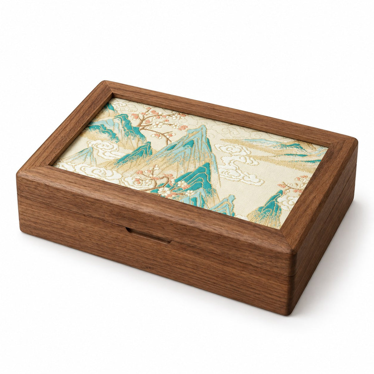 Ornata Embroidered Jewellery Box in Rivermount, closed, studio view on white #Style_Rivermount