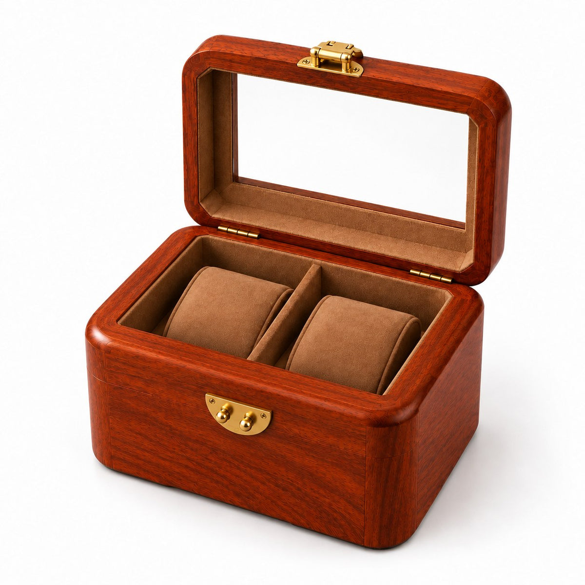 Pictura Hand-Painted Watch Box in 2-Slot, open with empty compartments, studio view on white #Style_2-Slot