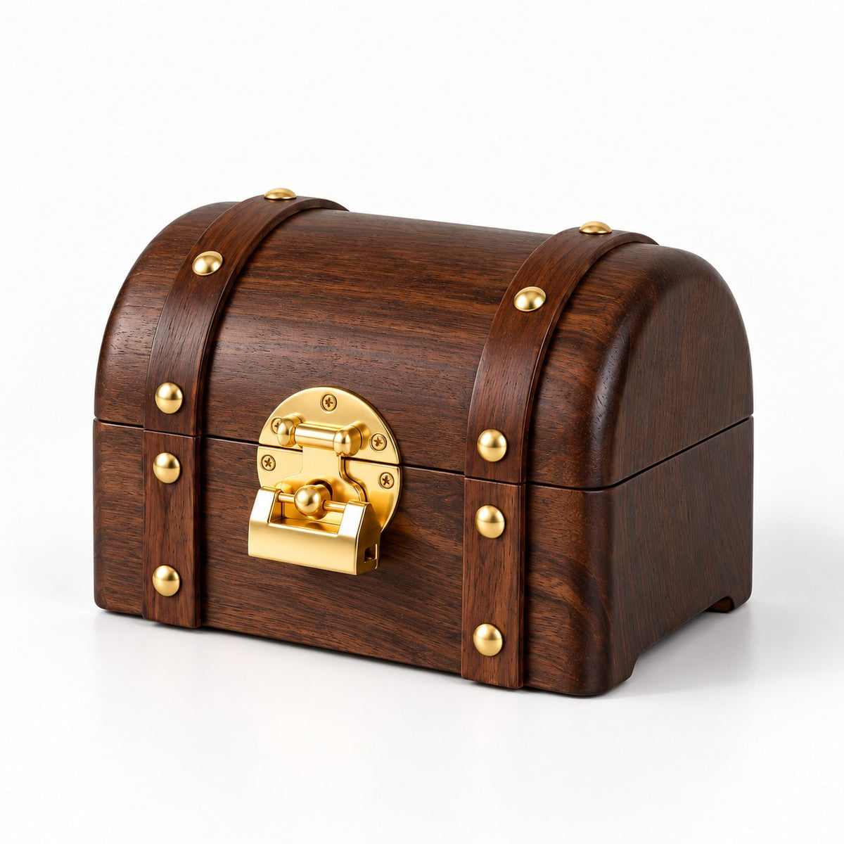Thesaura Walnut Treasure Chest, closed, front view on white #Fitted For_Bracelet Box